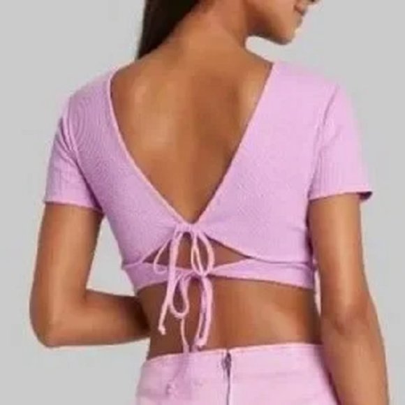 Wild Fable Vibrant Lavender Purple Short Sleeve Double Tie Multi-Way T-Shirt - Picture 2 of 3